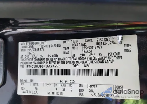 2015 Ford Escape Titanium from USA, damaged, VIN 1FMCU0J98FUA74293